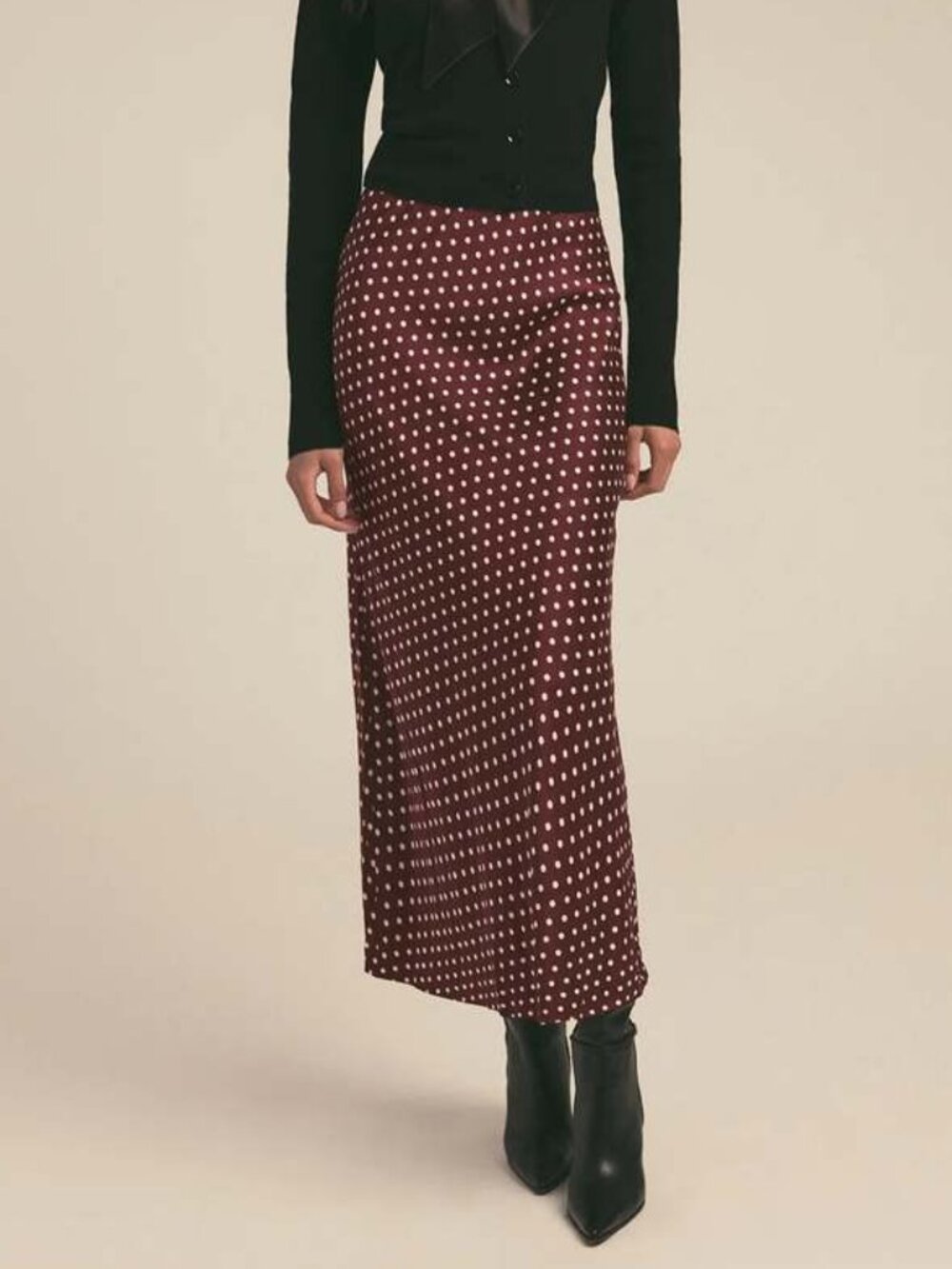 Favorite Daughter Burgundy Polka Dot Maxi Skirt